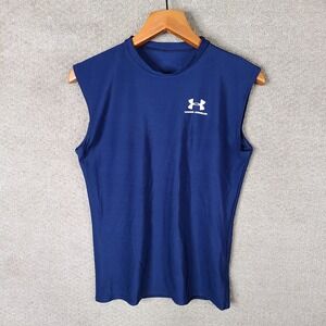 Under Armour Shirt Mens XL Blue Compression Athletic Tank Top Sleeveless Stretch
